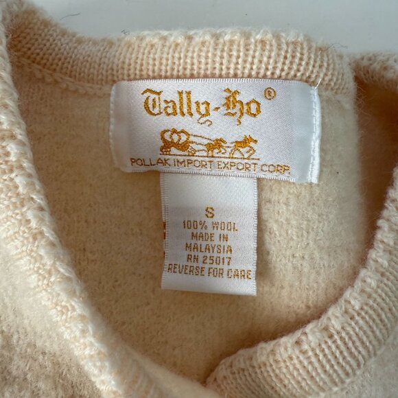 Vintage Tally-Ho Ivory Wool Button-Up Cardigan Sweater Womens S - Picture 4 of 6